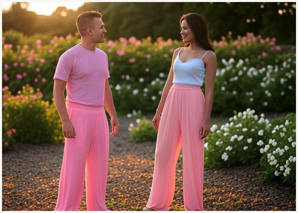 빠델 커플 절개 밴딩 스판 와이드 팬츠